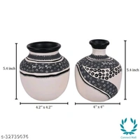 Vase Earthen White Warli (Set of 2) Handicraft  like Madhubani and Warli. 